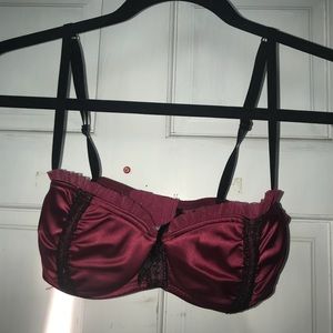Red bra with black lace.